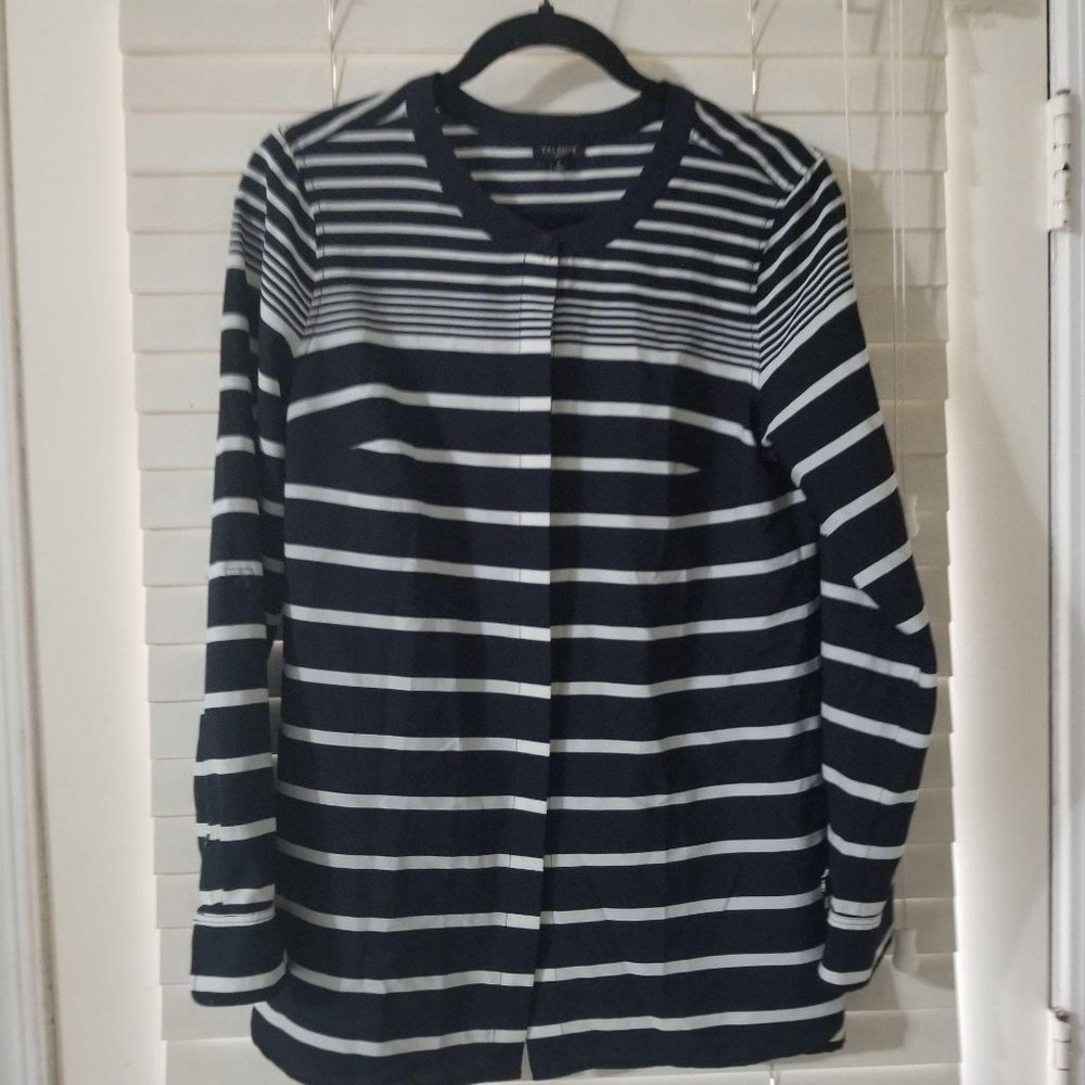 Talbots Small Black and White Striped Button Front Blouse